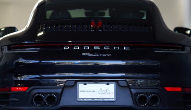 LOS ANGELES, CA - SEPTEMBER 19: A Porsche 911 Carrera S on display at Porsche Downtown LA on September 19, 2022 in Los Angeles, California. Parent company Volkswagen AG has set shares of Porsche to begin trading  on the Frankfurt Stock Exchange on September 29. (Photo by Allison Dinner/Getty Images)